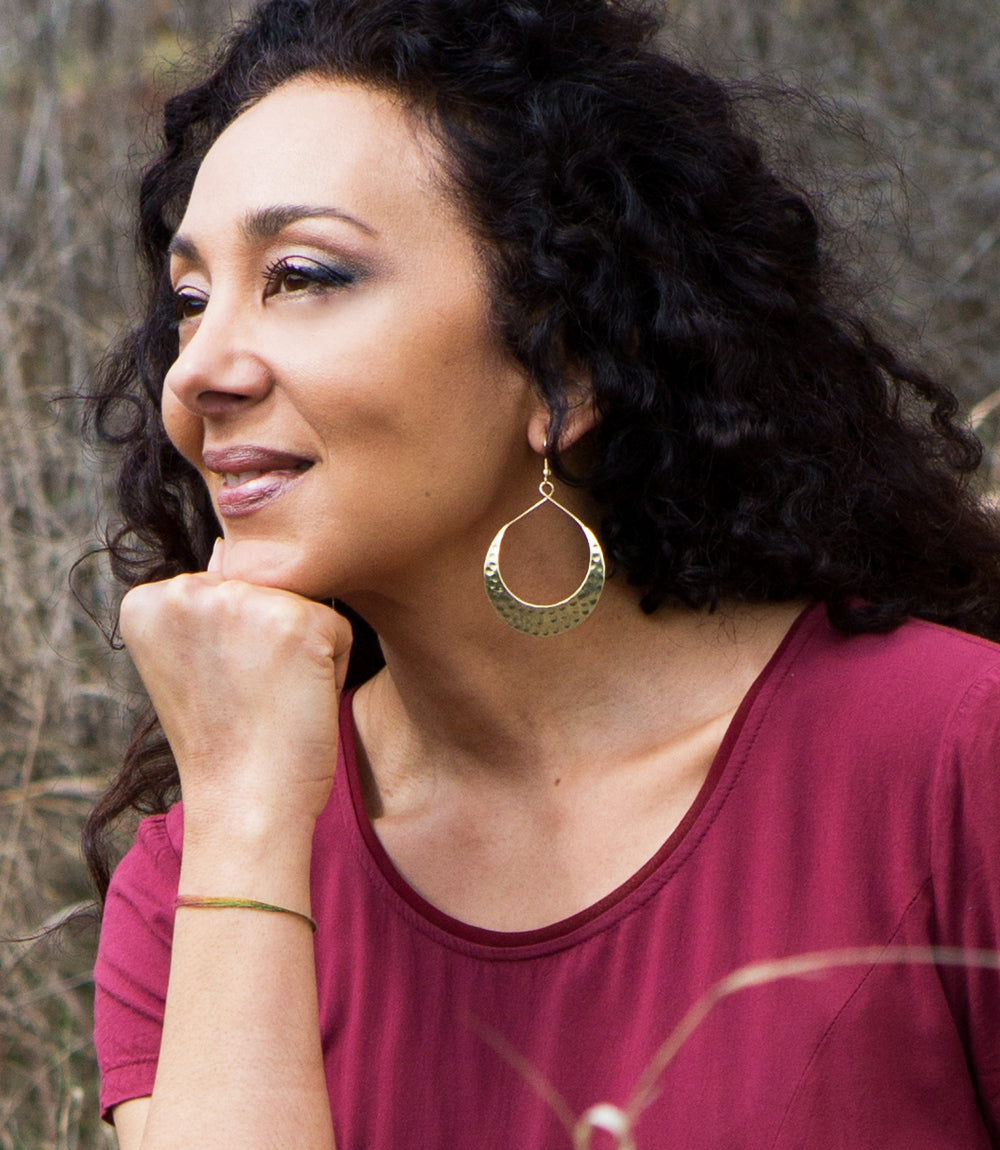 Lunar Crescent Hammered Hoop Earrings