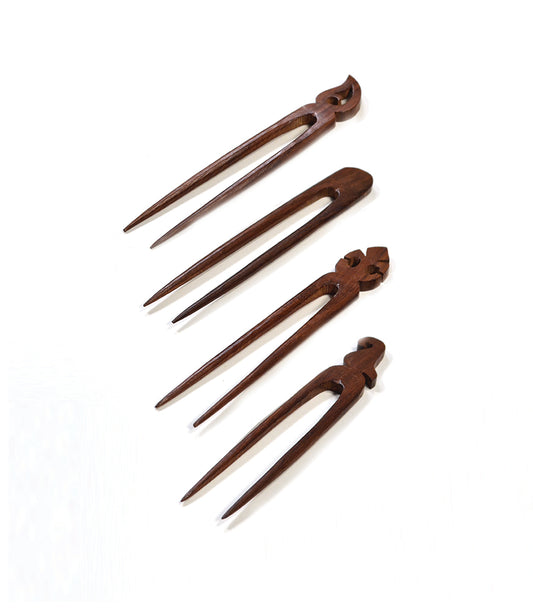 Woodcut Hair Pins Set of 4 - Hand Carved Wood