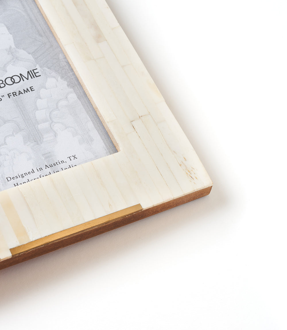 Mukhendu 4x6 Picture Frame - Carved Bone, Brass Accent