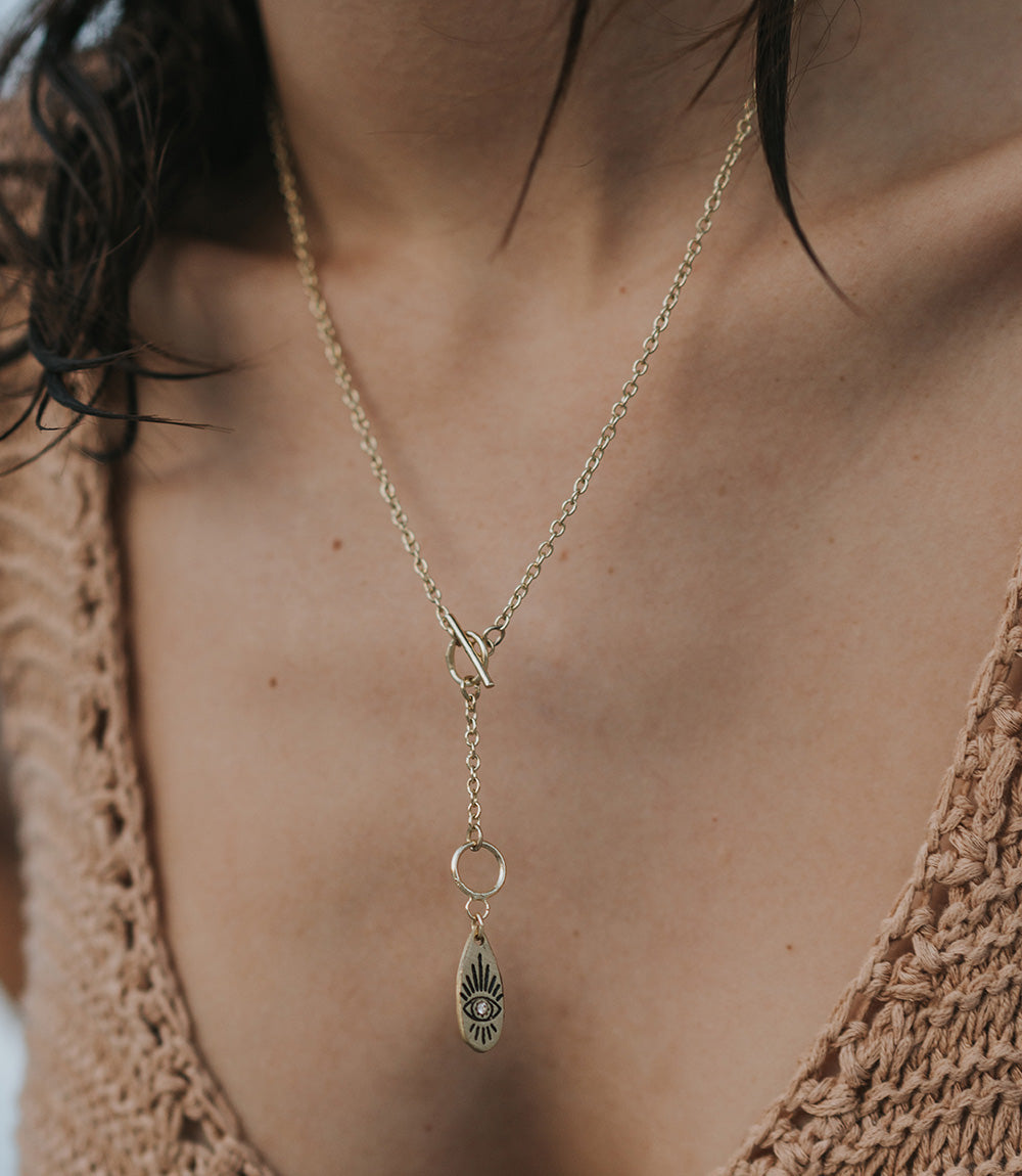 Ruchi Evil Eye Charm Dainty Drop Lariat Necklace