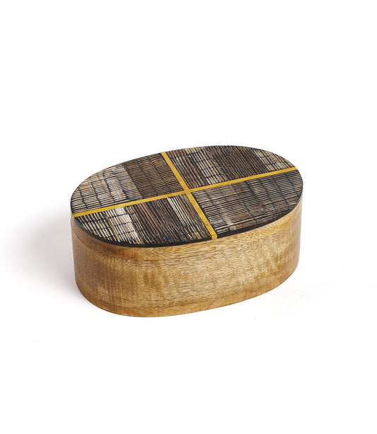 Kerala Decorative Box - Curved Carved Horn , Brass Inlay