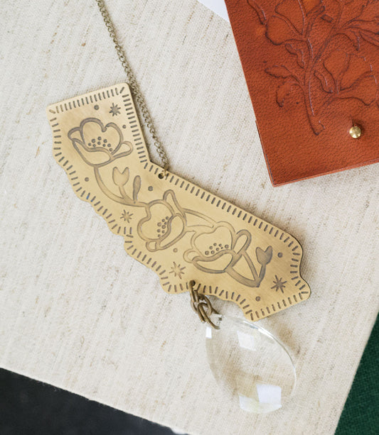 California Poppy Engraved Brass Suncatcher