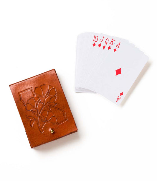 California Poppy Leather Playing Cards Set