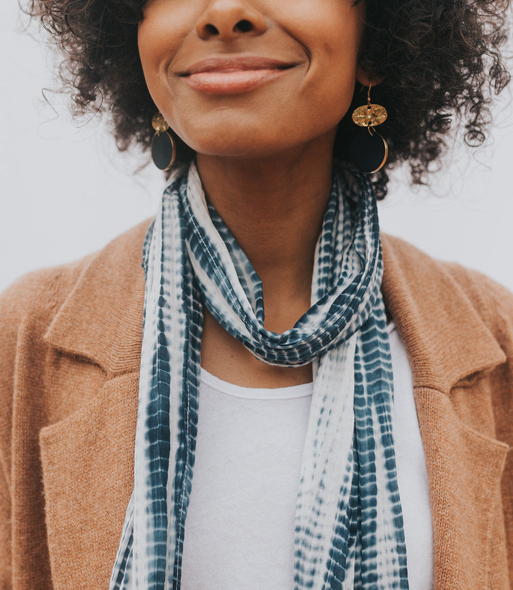 shibori scarf on model