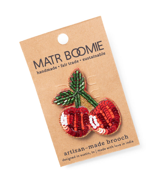 Bala Mani Beaded Cherry Brooch Pin - Handmade