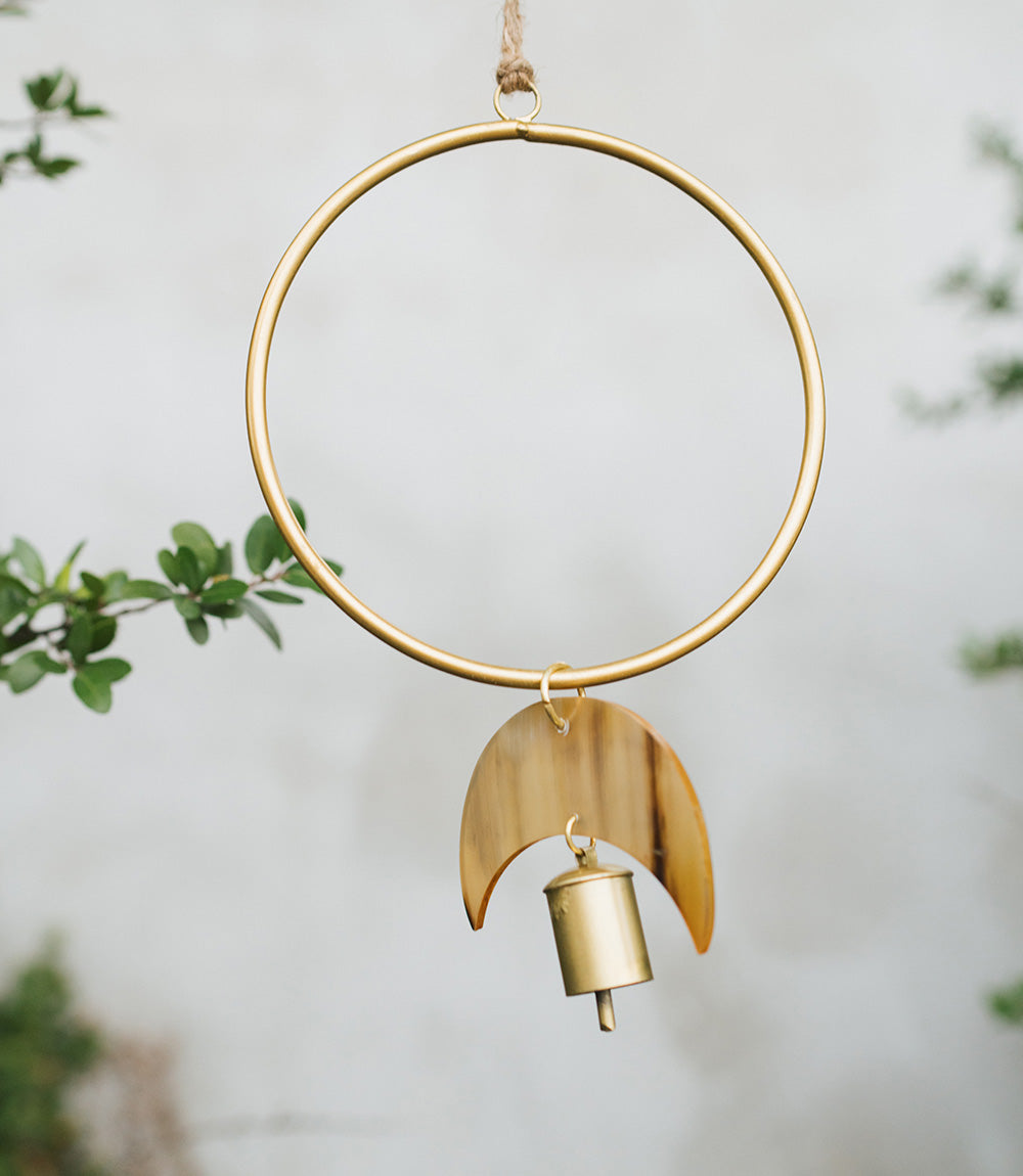 Chayana Orbit Moon Wind Chime - Carved Horn, Hand Tuned