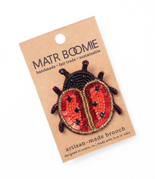 Bala Mani Beaded Ladybug Brooch Pin - Handmade