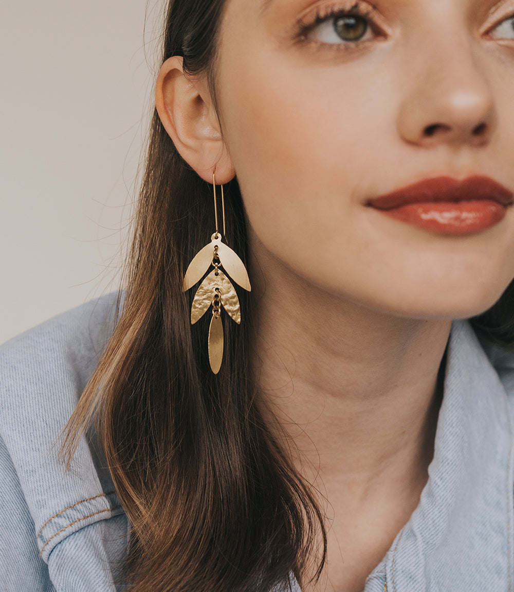 Chameli Leaf Chandelier Dangle Earrings