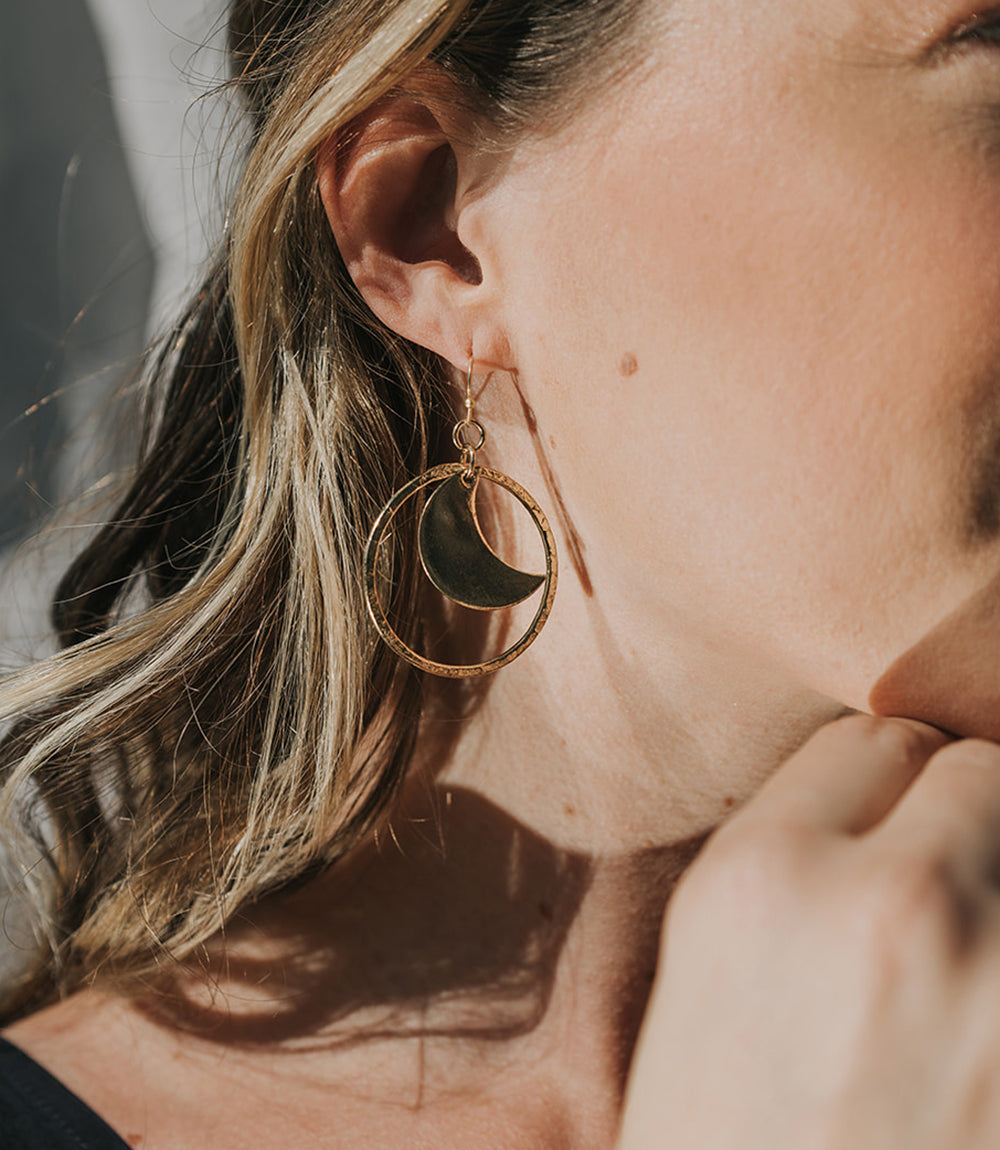 Diya Crescent Moon Hoop Dangle Earrings