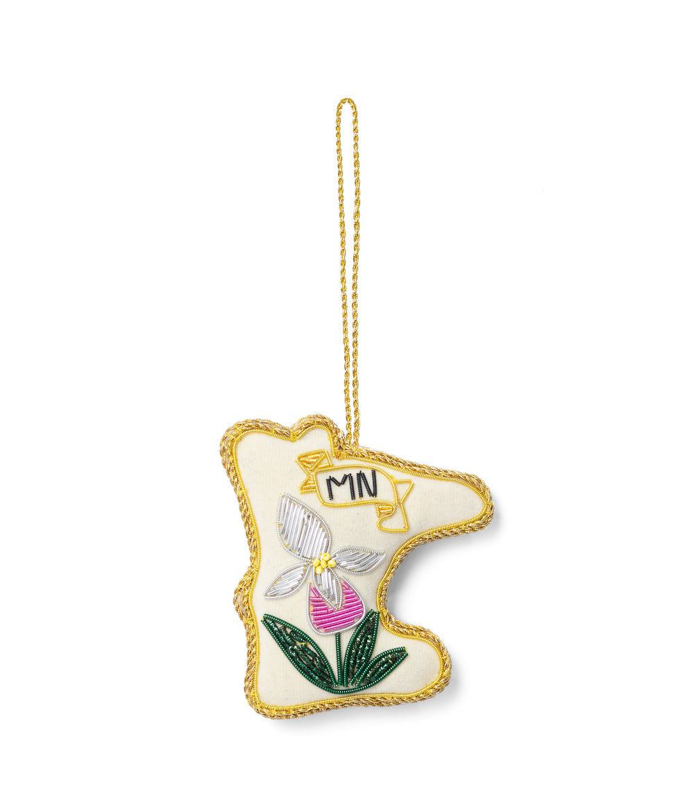 Minnesota State Lady Slipper Beaded Ornament - Hand Embroidered