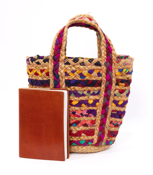 Mini Multicolor Chindi Tote with Adjustable Strap - Upcycled Fabric