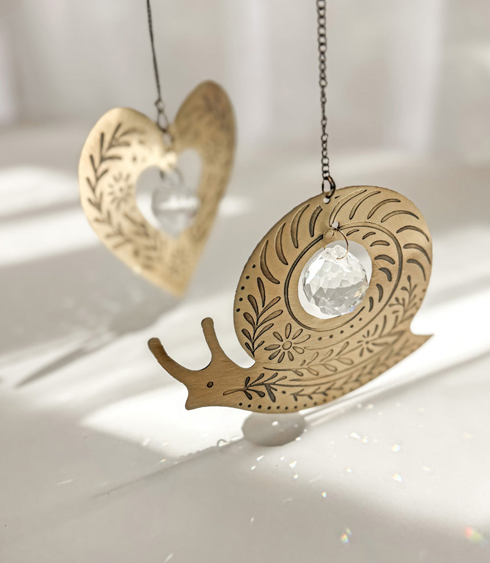 Surya Cutout Heart Engraved Brass Suncatcher