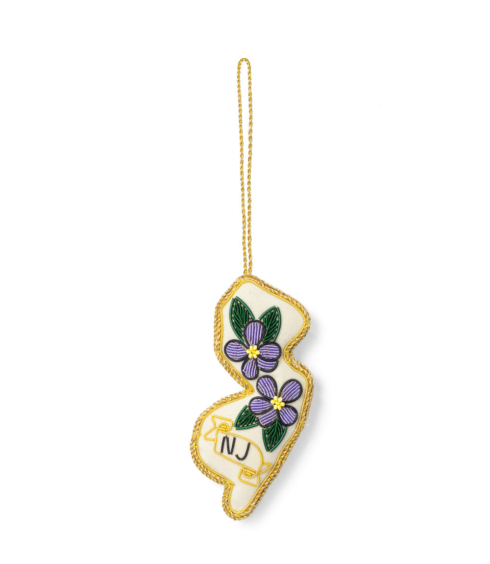 New Jersey State Violet Beaded Ornament - Hand Embroidered