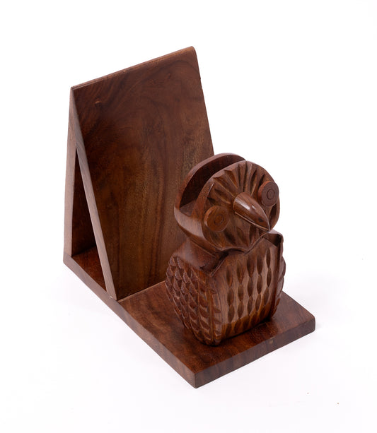 Owl Book & Glasses Caddy - Hand Carved Wood