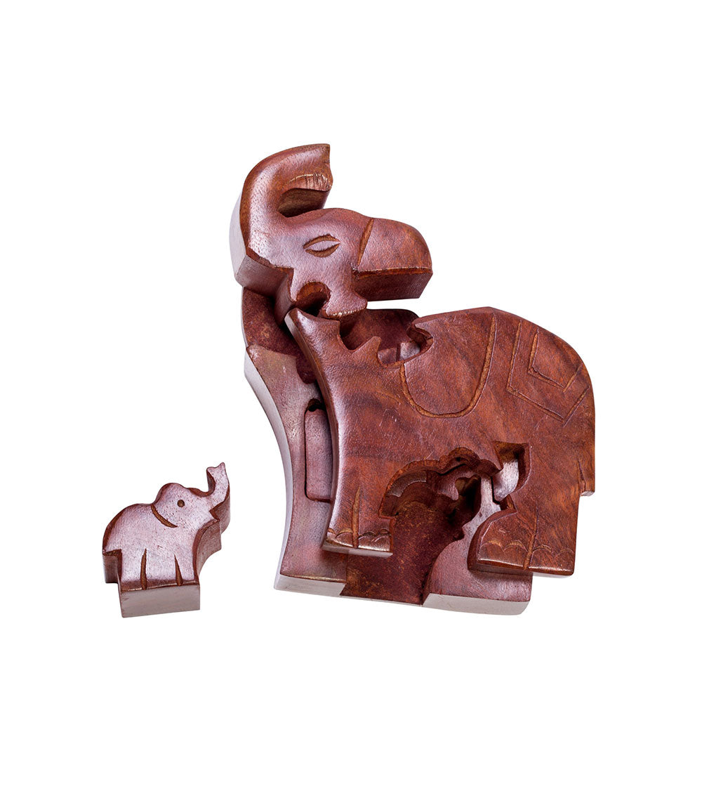 Mom and Baby Elephant Puzzle Box - Hand Carved Wood, Fair Trade