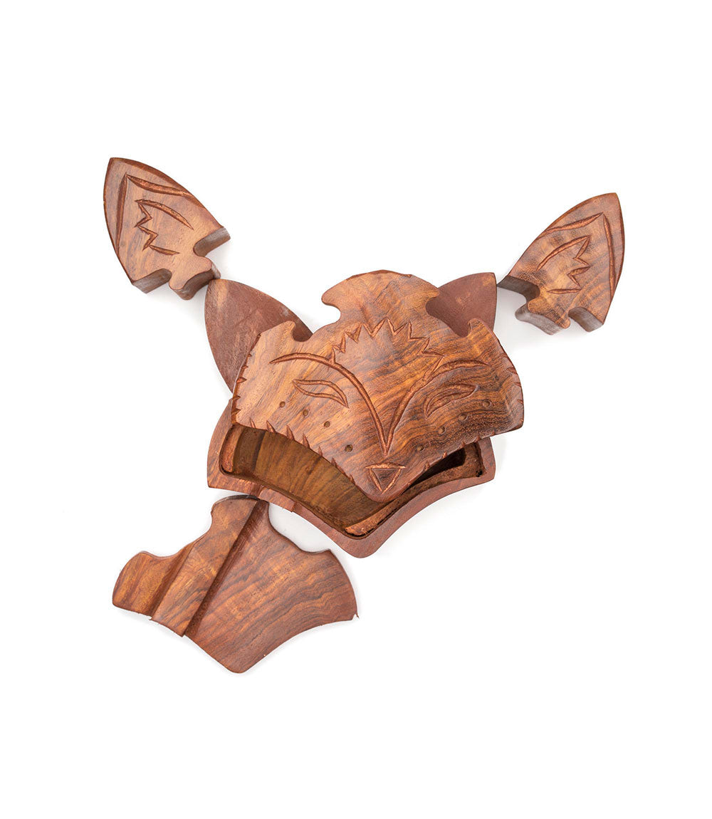 Fox Face Puzzle Box - Hand Carved Sustainable Wood