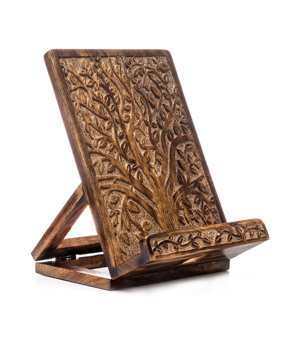 Aranyani Tree of Life Book Holder Tablet Stand - Hand Carved Wood