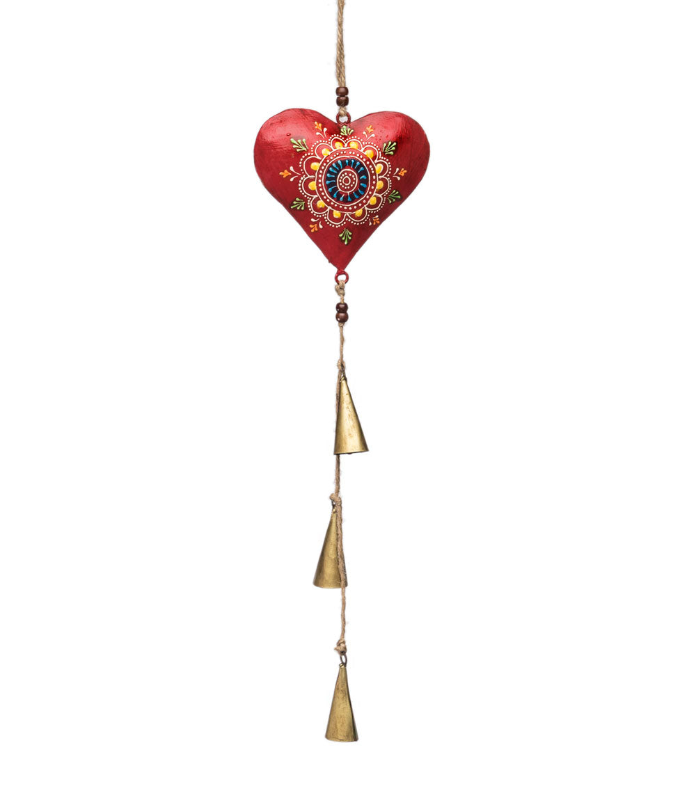 Henna Treasure Heart Bell Wind Chime - Hand Painted Patio Decor
