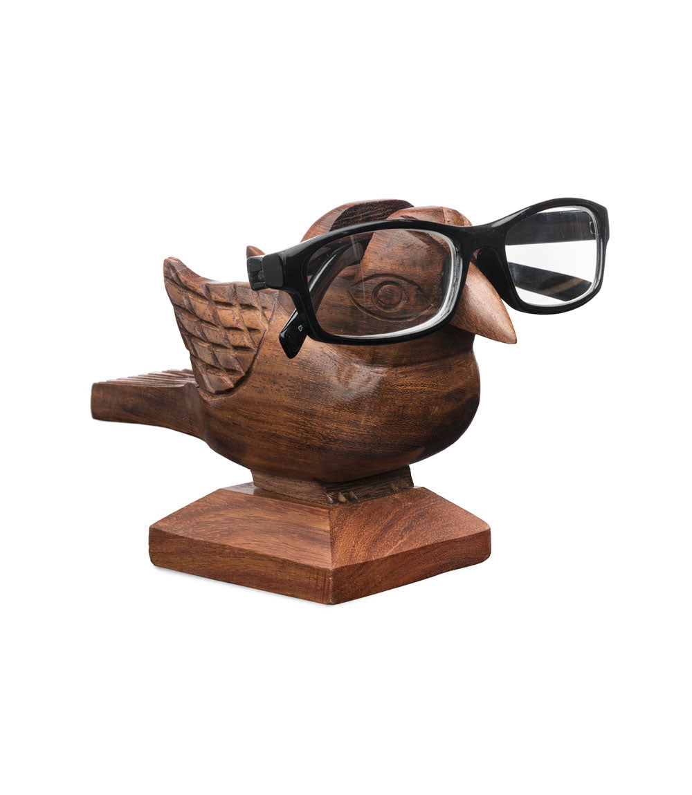 Sparrow Eyeglass Holder Stand - Handcrafted Indian Rosewood