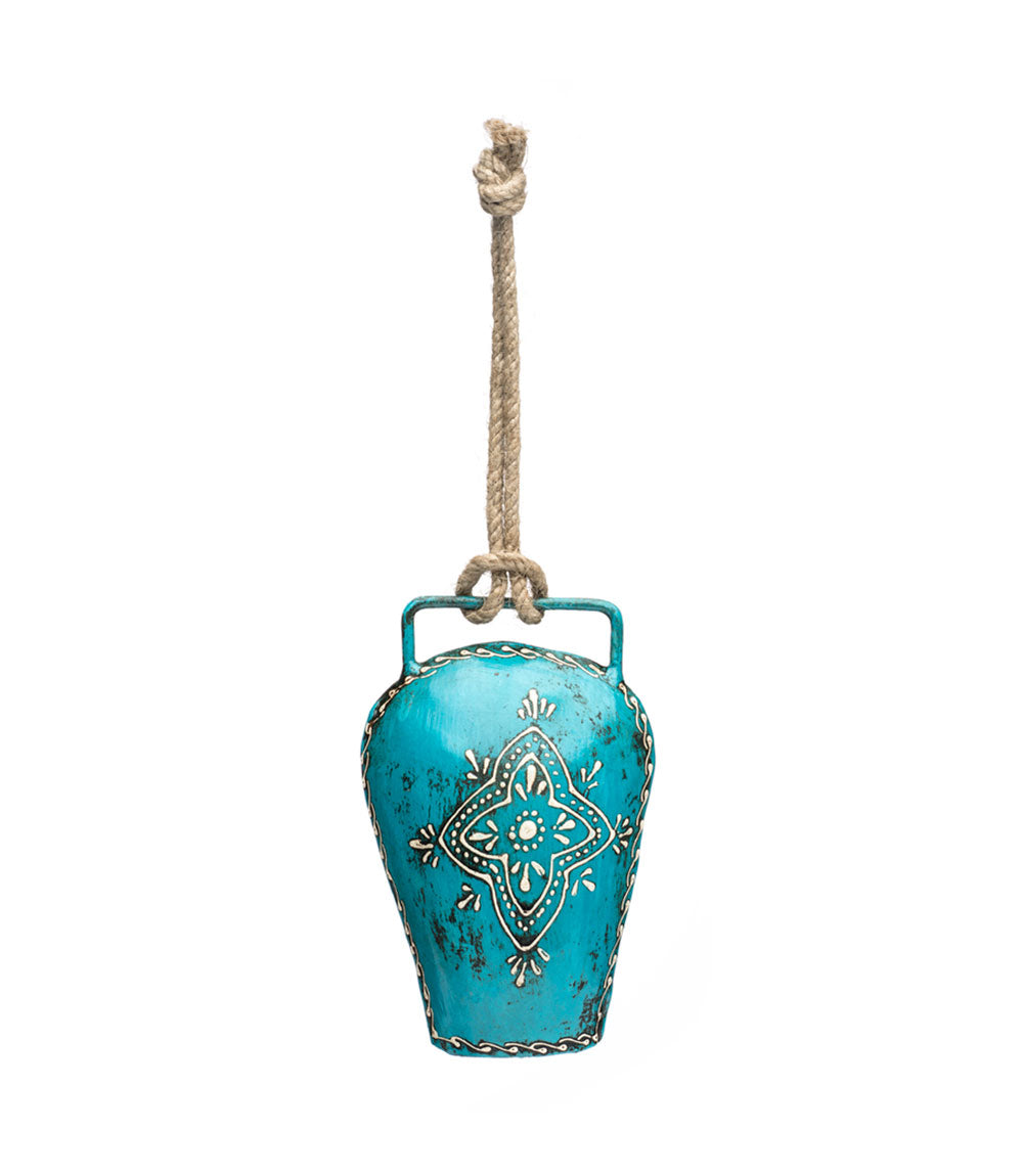 Henna Treasure Teal Bell Wind Chime - Hand Painted Patio Decor