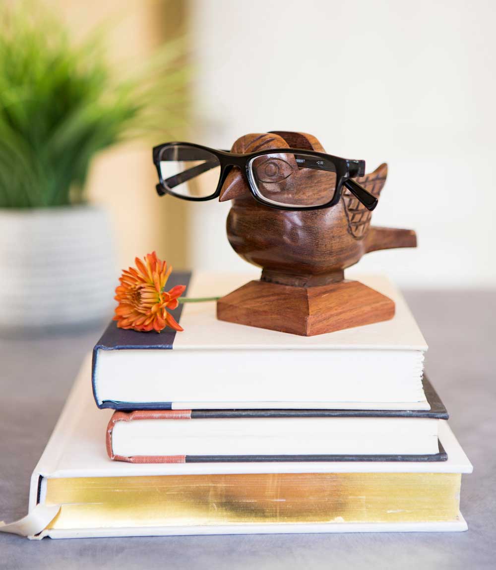 Sparrow Eyeglass Holder Stand - Handcrafted Indian Rosewood