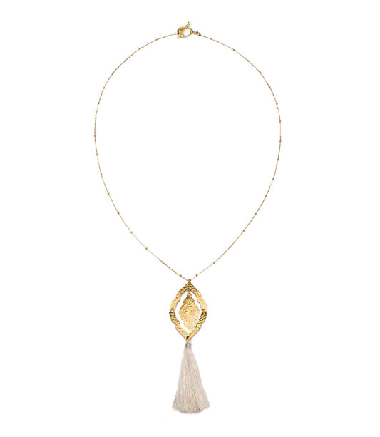 Nihira Arch Window White Tassel Drop Necklace