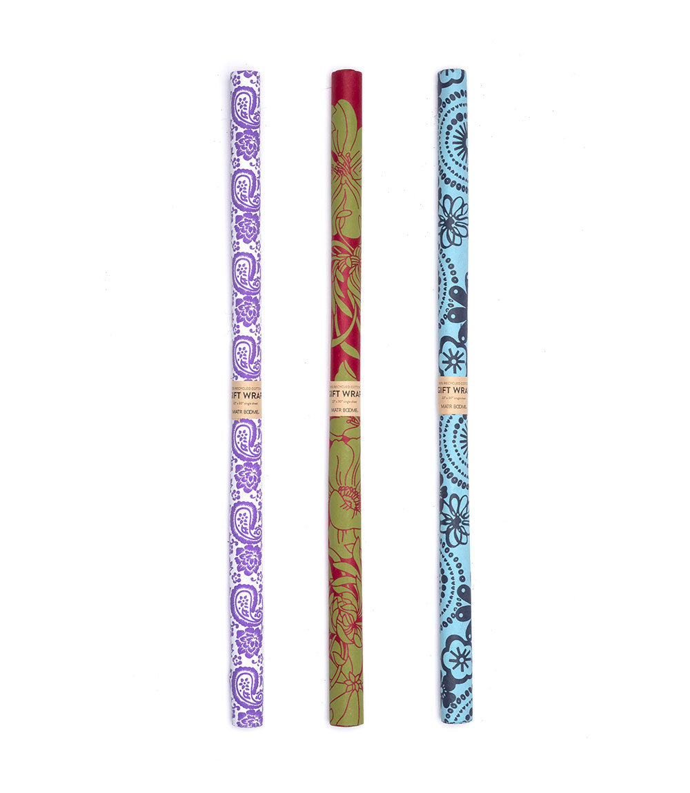 Recycled Paper Gift Wrap Single Rolls - Assorted Eco Friendly