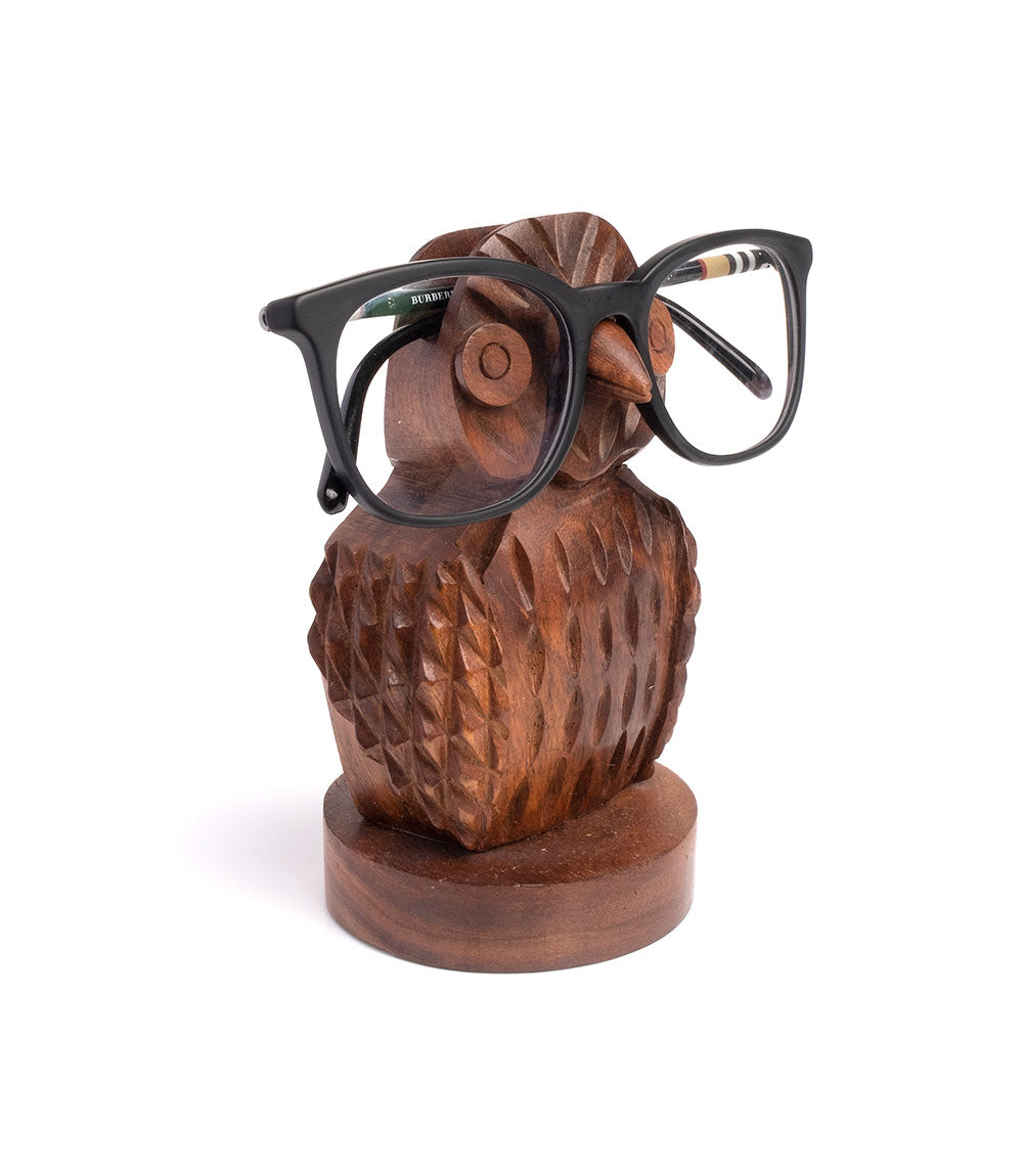 Owl Eyeglass Holder Stand - Hand Carved Wood