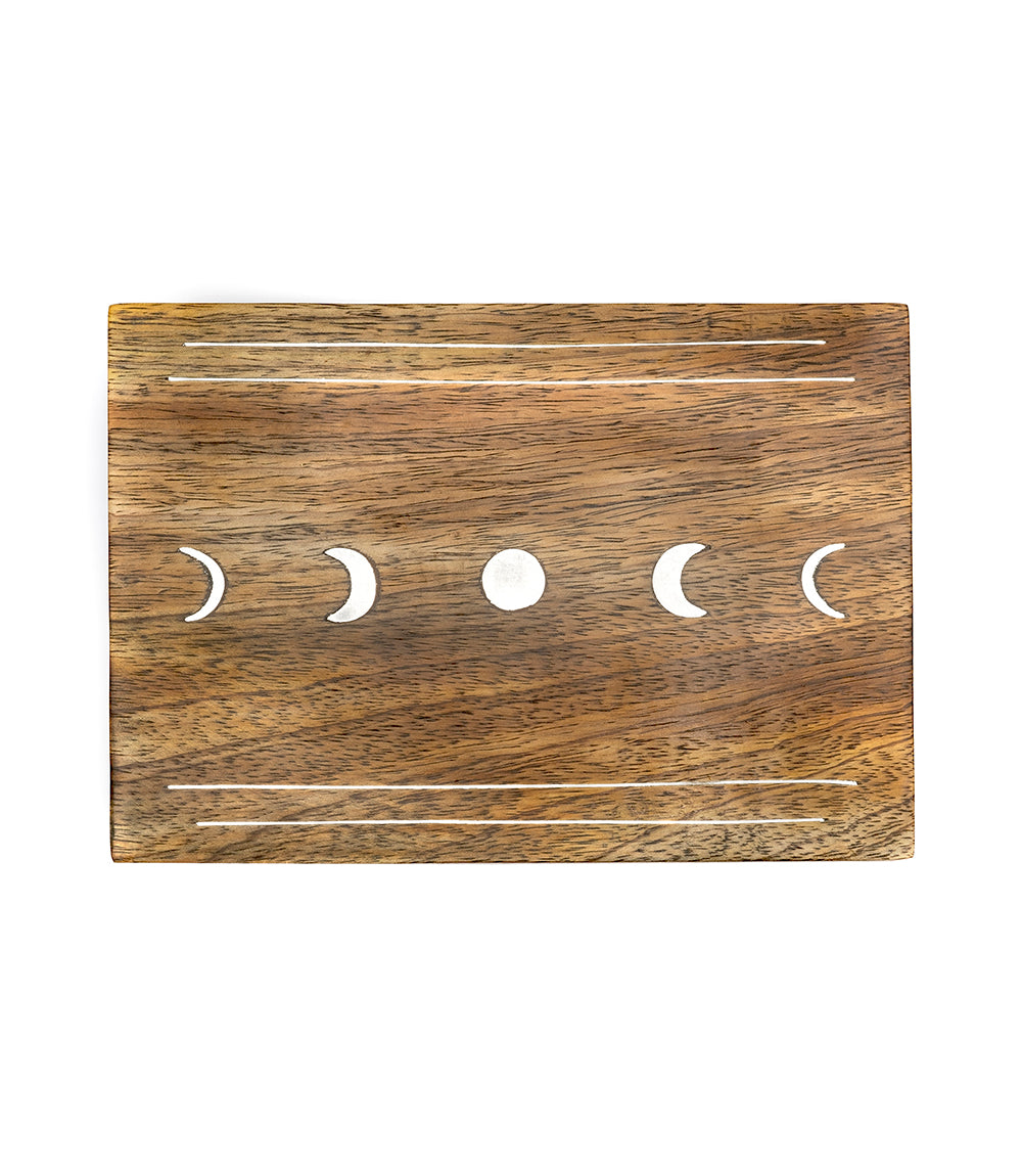 Indukala Moon Phase Jewelry Box With Tray - Wood Brass Inlay