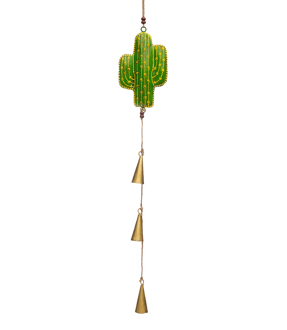 Henna Treasure Cactus Bell Wind Chime - Hand Painted Patio Decor