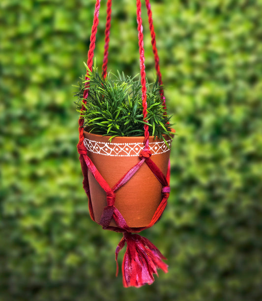 Macrame Hanging Planter Pot - Assorted Upcycled Sari