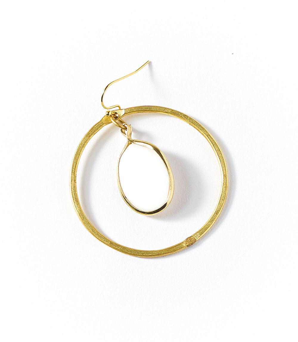 Dhavala Gold Hoop Dangle Earrings - White