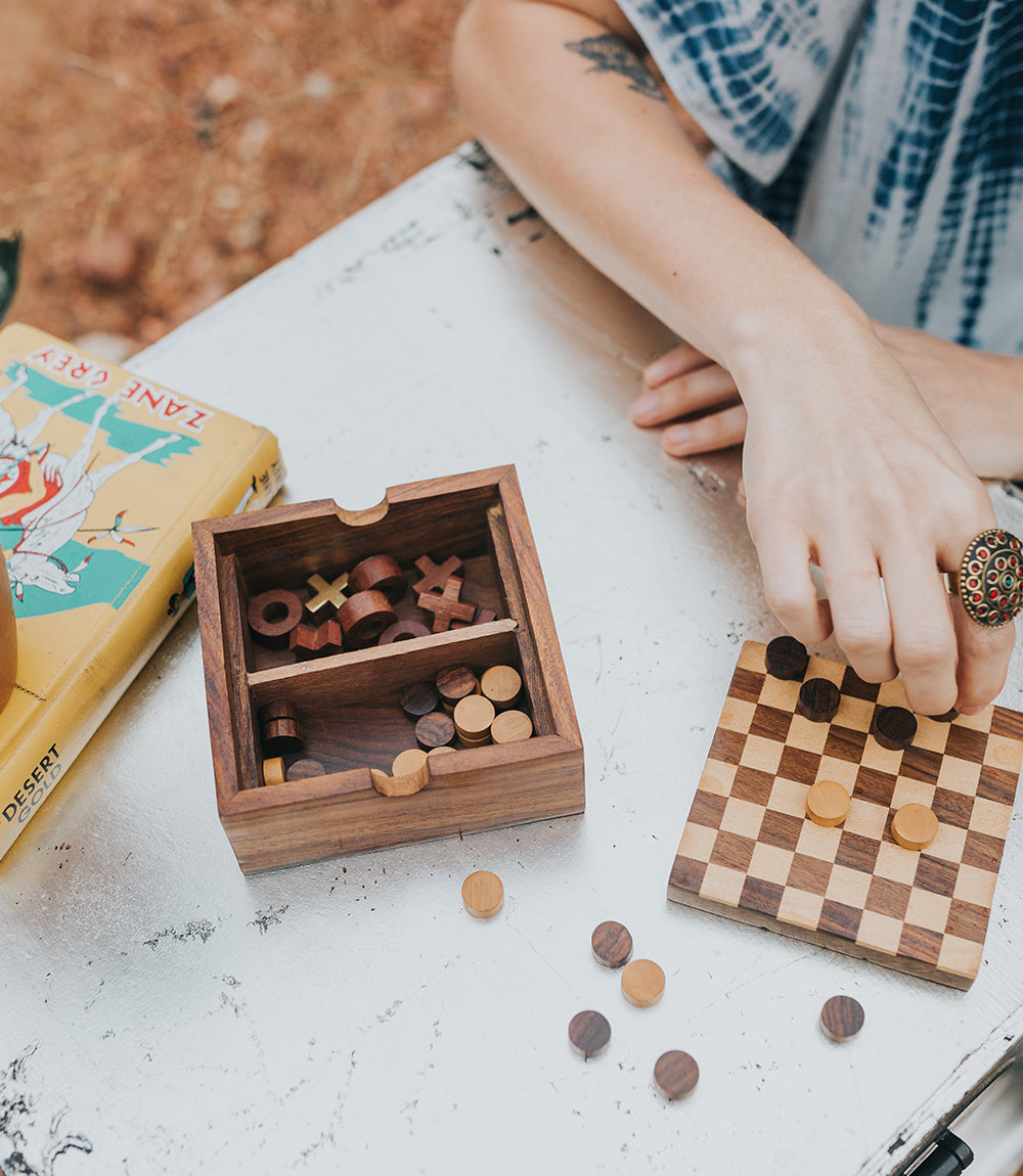 Checkers and Tic Tac Toe Game Set - Handcrafted Wood