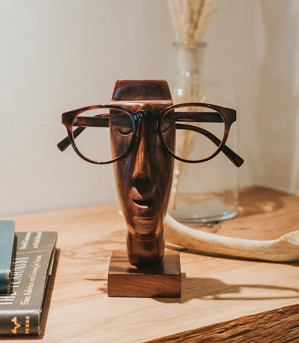 Face Glasses Holder Stand - Hand Carved Indian Rosewood