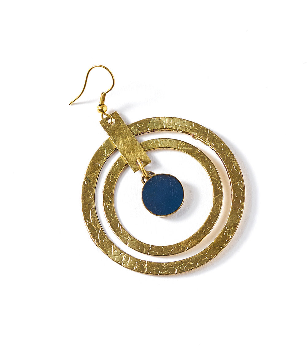 Ria Gold Hammered Hoop Earrings - Blue