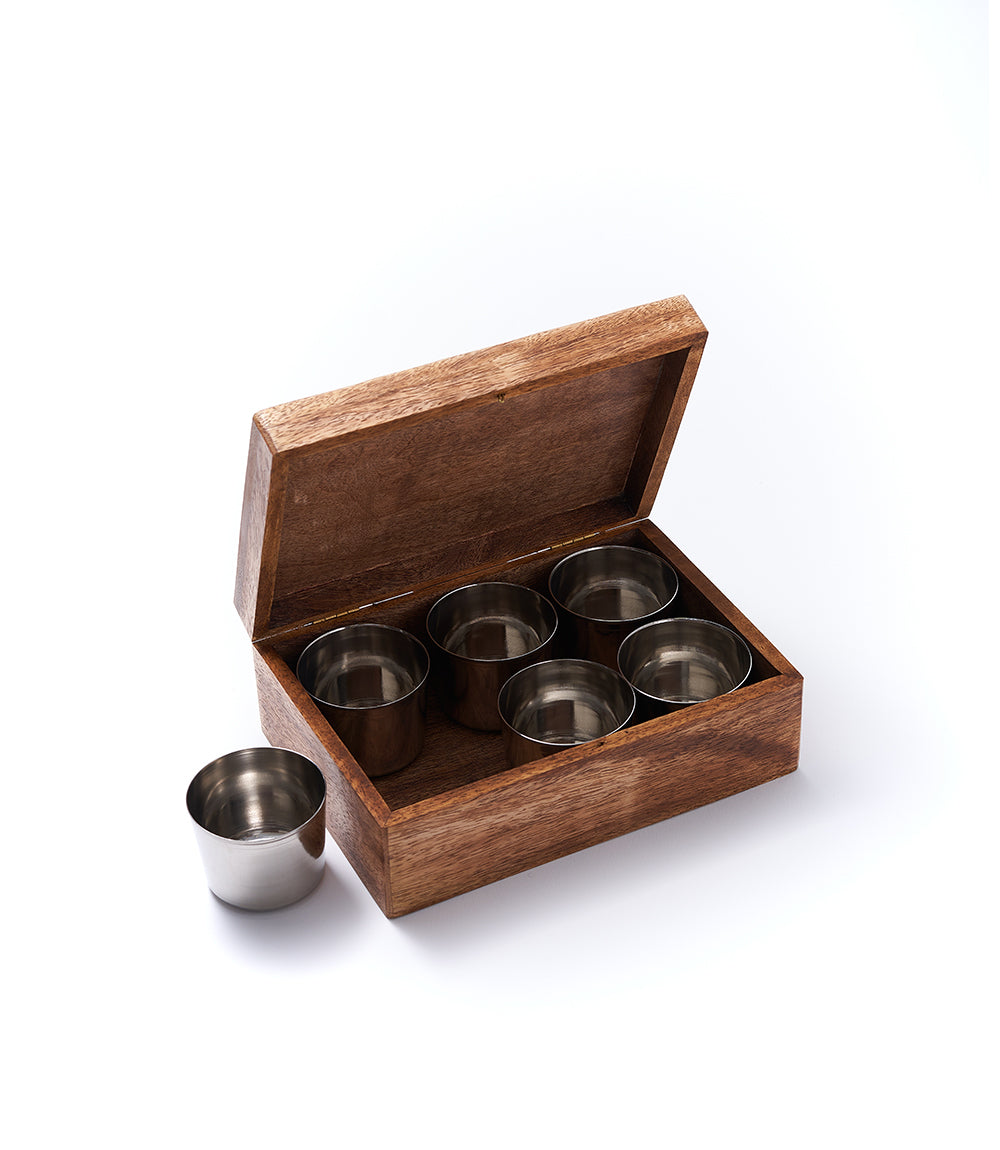 World Map Spice Box with 6 Steel Bowls, Handcrafted Wood