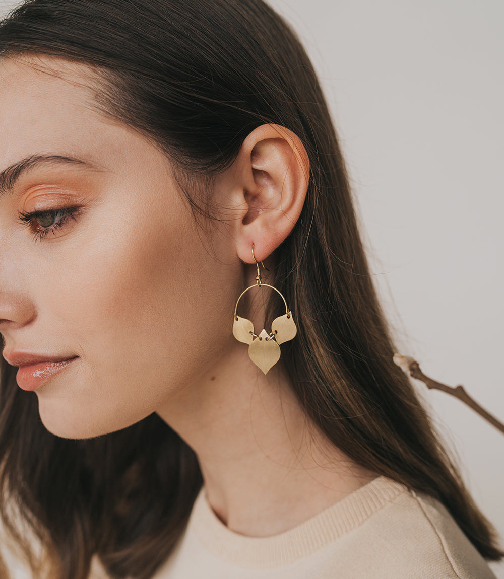 Chameli Leaf Gold Drop Earrings