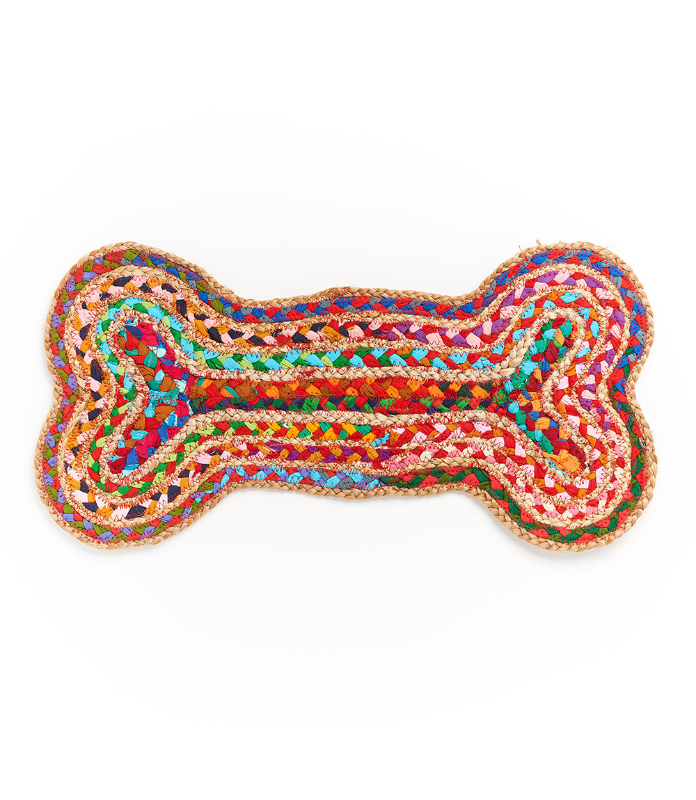 Chindi Rug Dog Bone Pet Food Mat - Assorted, Hand Woven