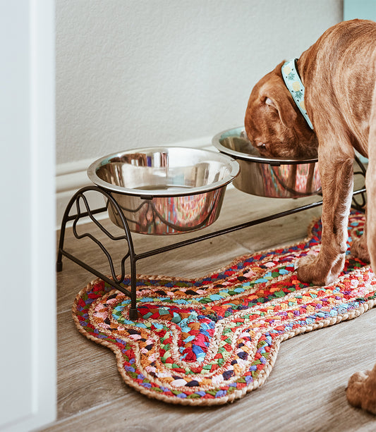 Chindi Rug Dog Bone Pet Food Mat - Assorted, Hand Woven