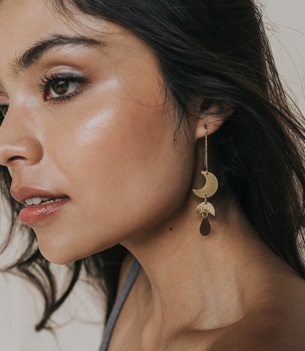 Rajani Moon Phase Gold Drop Earrings