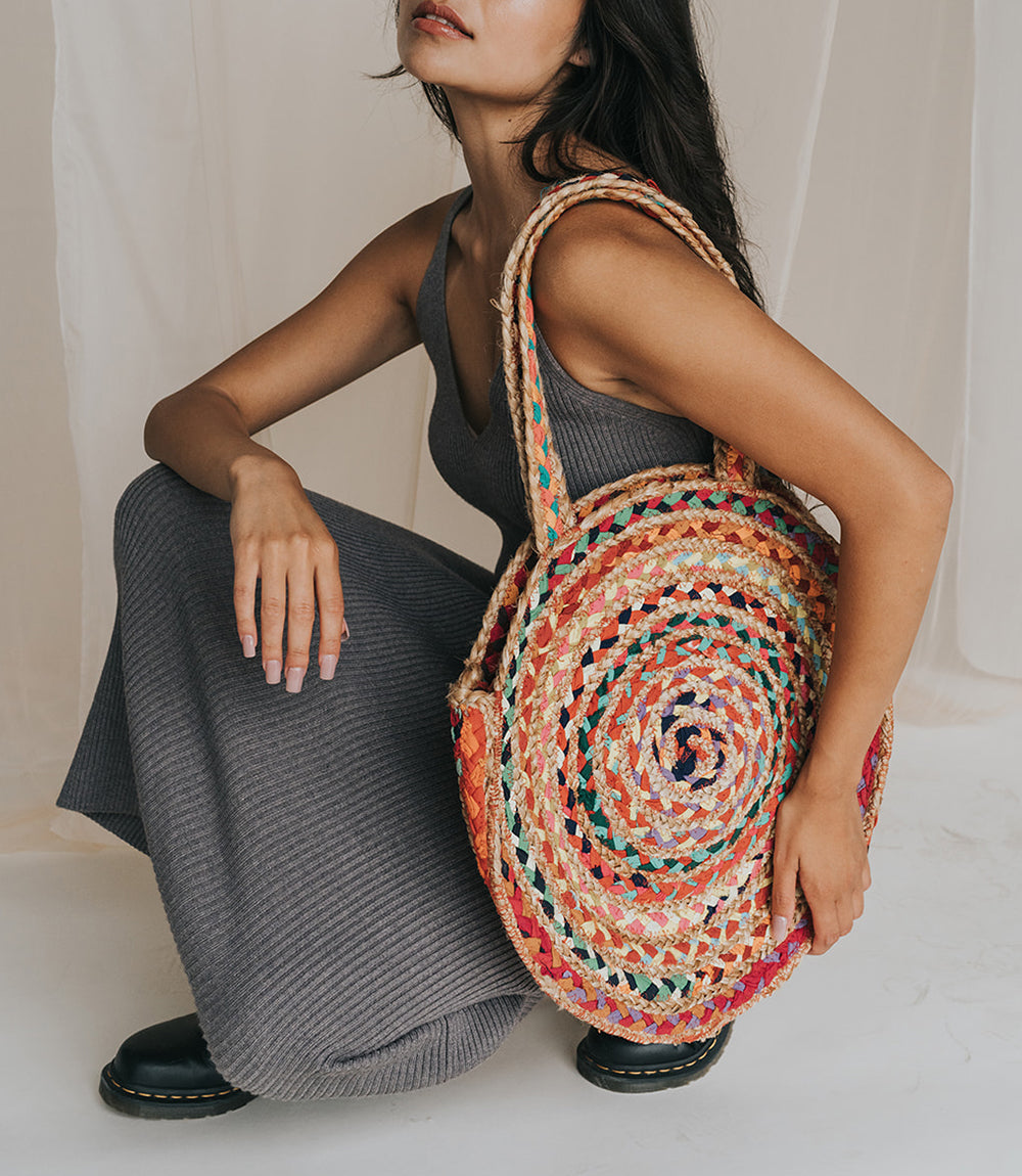 Chindi Multicolor Round Shoulder Bag - Hand Woven