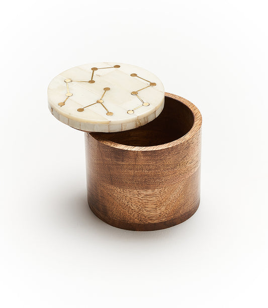 Jyotisha Celestial Round Keepsake Box - Bone, Wood, Brass