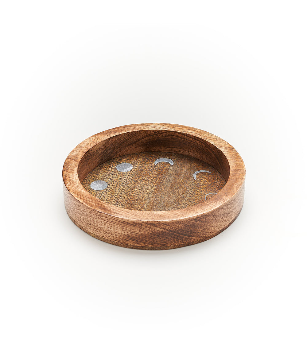 Jyotisha Celestial Round Jewelry Tray Catch All Trinket Dish - Wood