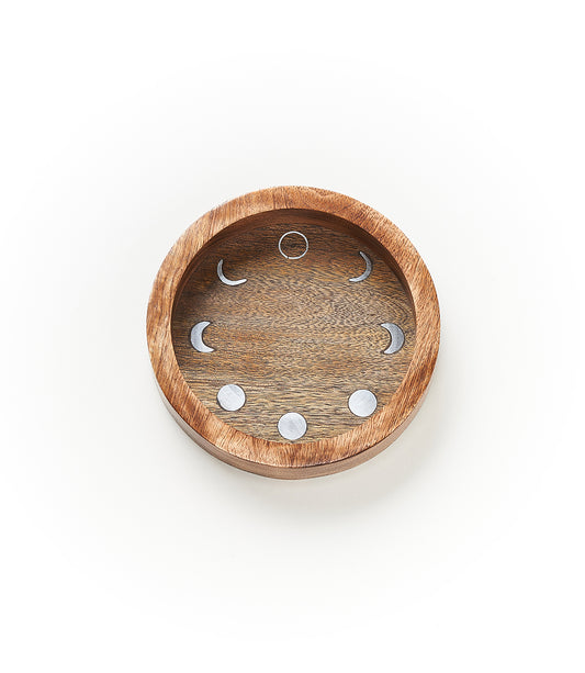 Jyotisha Celestial Round Jewelry Tray Catch All Trinket Dish - Wood