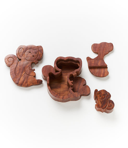 Mother and Baby Monkey Puzzle Box - Handcrafted Indian Rosewood
