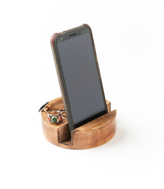 Jyotisha Celestial Phone Holder Stand for Desk - Wood, Brass