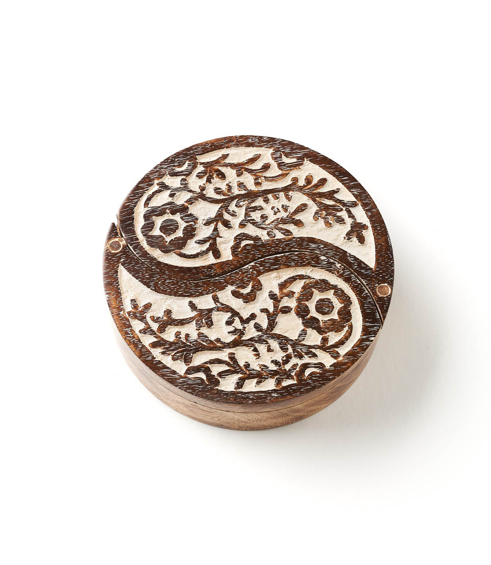 Aashiyana Yin Yang Wooden Pivot Box - Hand Carved Antique Finish