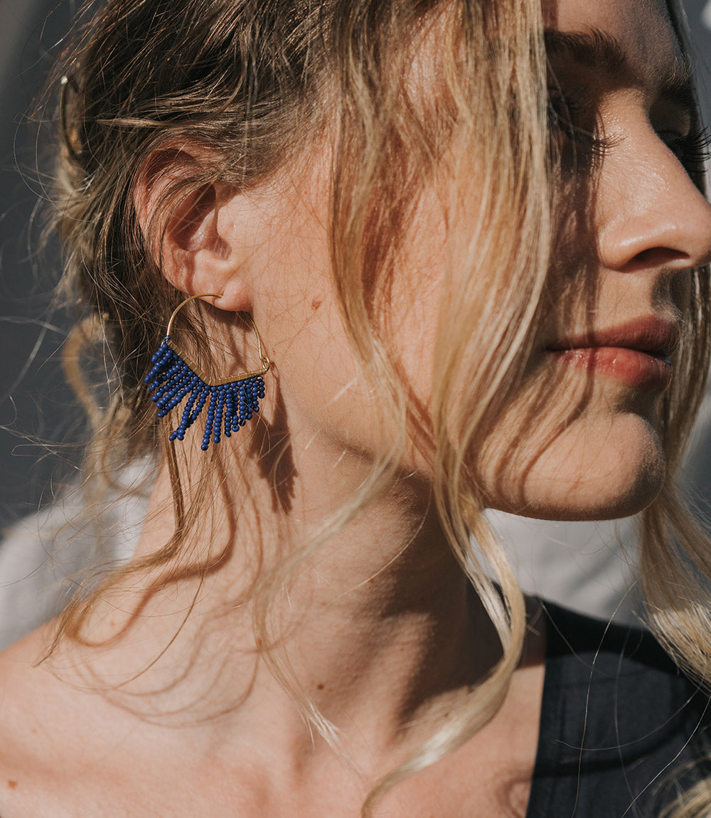 Kalapriya Beaded Fringe Earrings - Blue