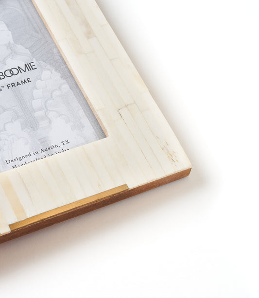 Mukhendu 4x6 Picture Frame - Carved Bone, Brass Accent