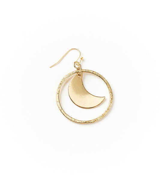 Diya Crescent Moon Gold Hoop Dangle Earrings